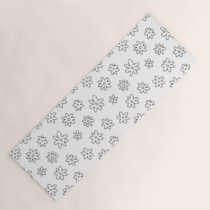 Black and white flower doodle art pattern Yoga Mat Gallery Image 1