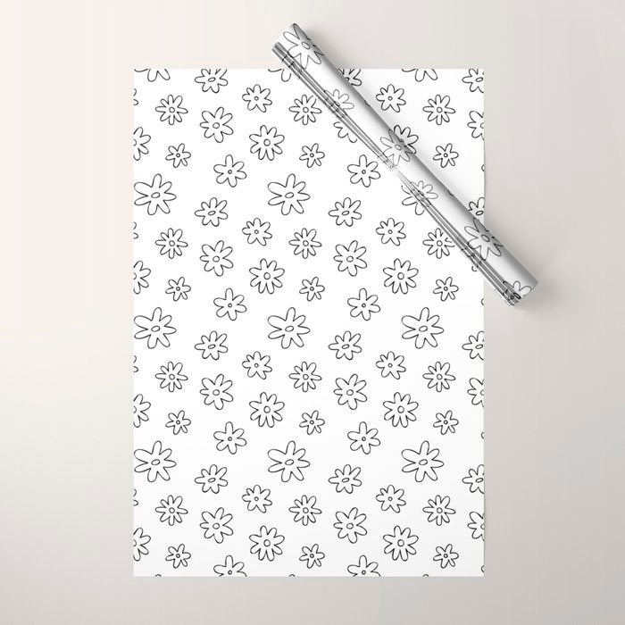Black and white flower doodle art pattern Wrapping Paper Gallery Image 1