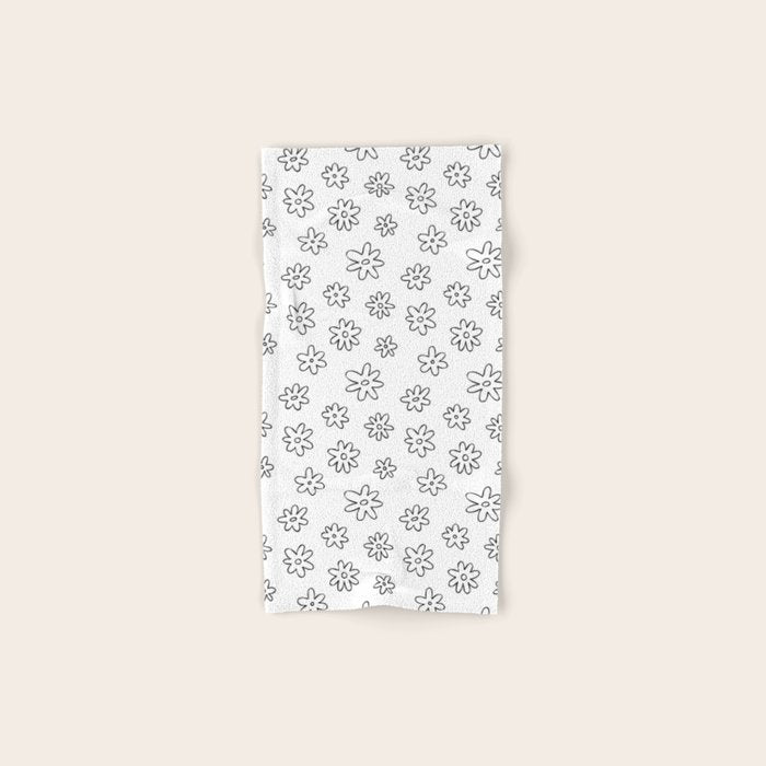 Black and white flower doodle art pattern Bath Towel Gallery Image 1