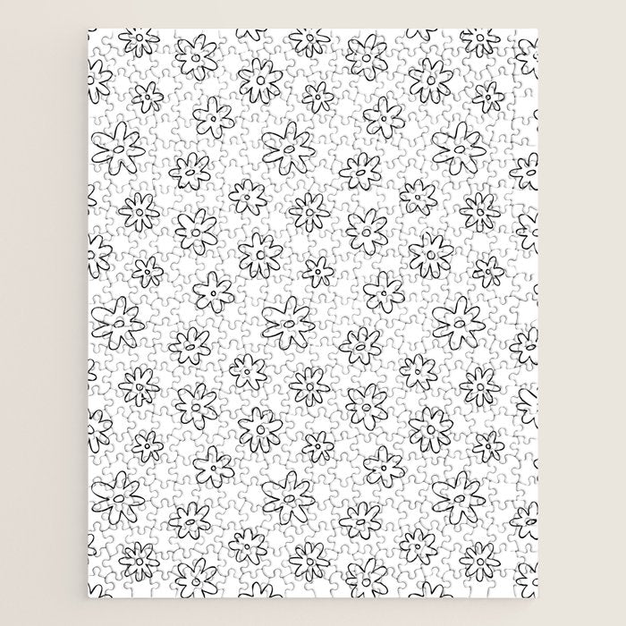 Black and white flower doodle art pattern Jigsaw Puzzle Gallery Image 1