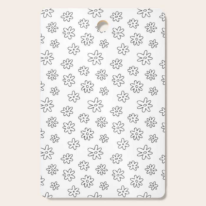 Black and white flower doodle art pattern Cutting Board Gallery Image 1