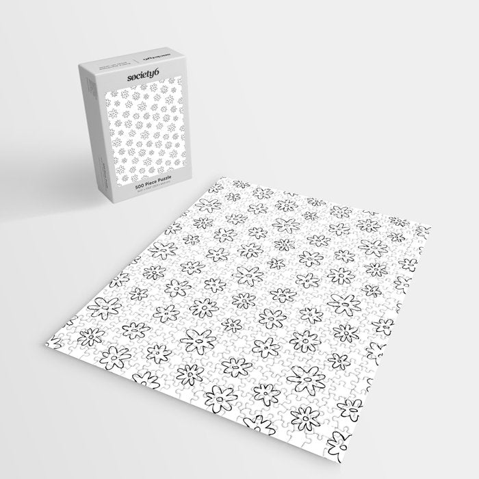 Black and white flower doodle art pattern Jigsaw Puzzle Gallery Image 2