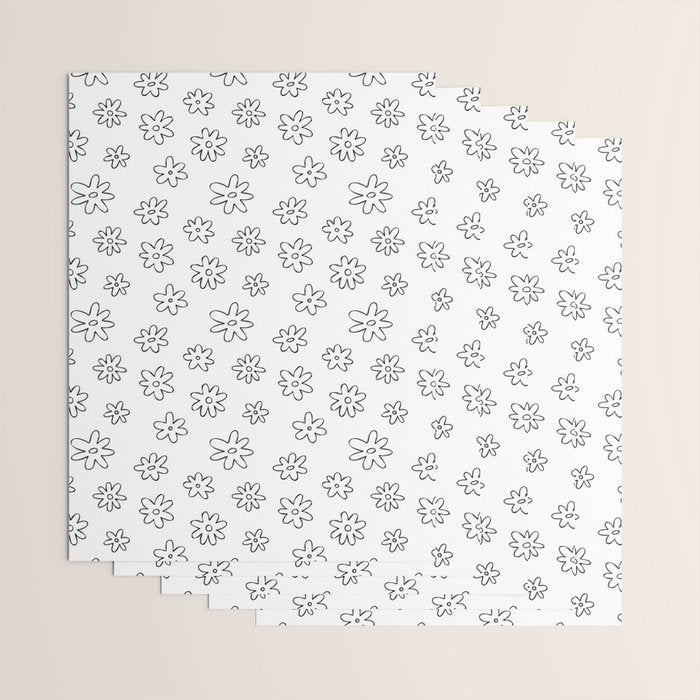 Black and white flower doodle art pattern Wrapping Paper Gallery Image 3
