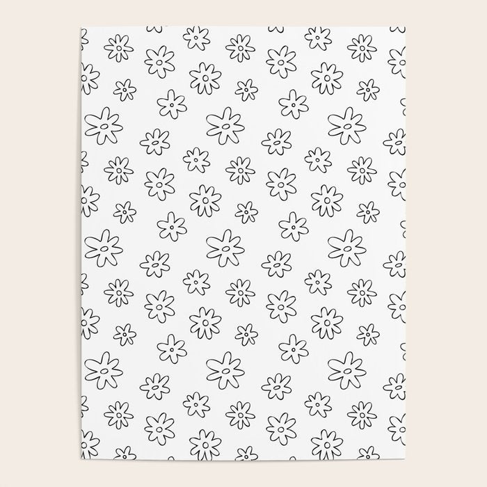 Black and white flower doodle art pattern Poster Gallery Image 4