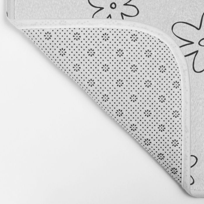 Black and white flower doodle art pattern Bath Mat Gallery Image 2