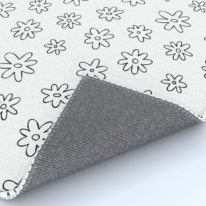 Black and white flower doodle art pattern Rug Gallery Image 4