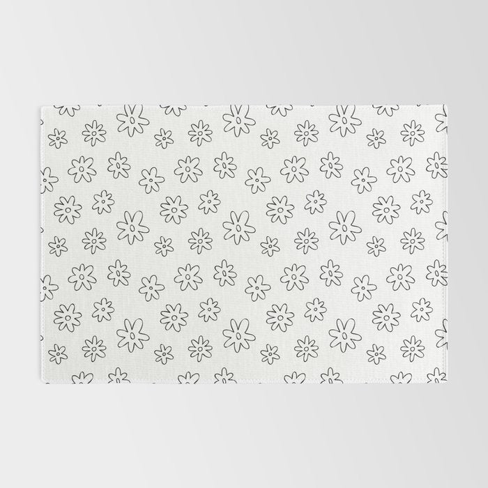 Black and white flower doodle art pattern Rug Gallery Image 2