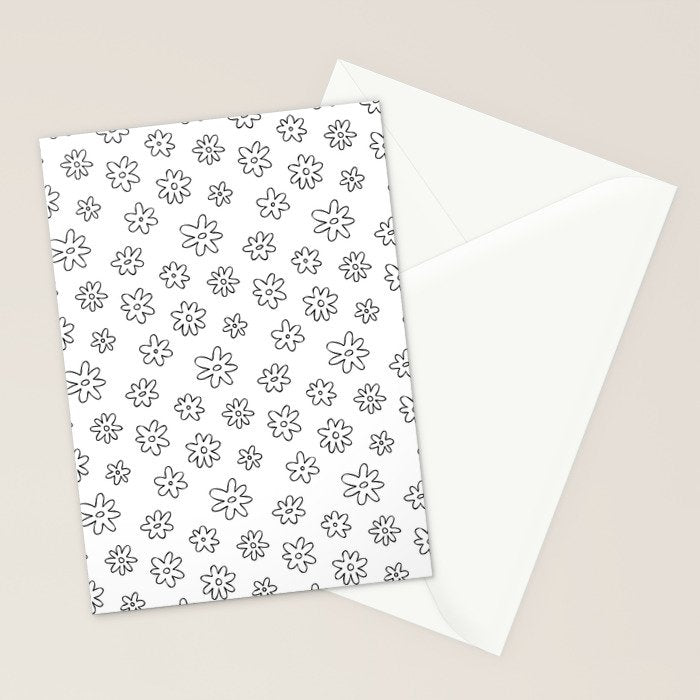 Black and white flower doodle art pattern Stationery Card Gallery Image 2