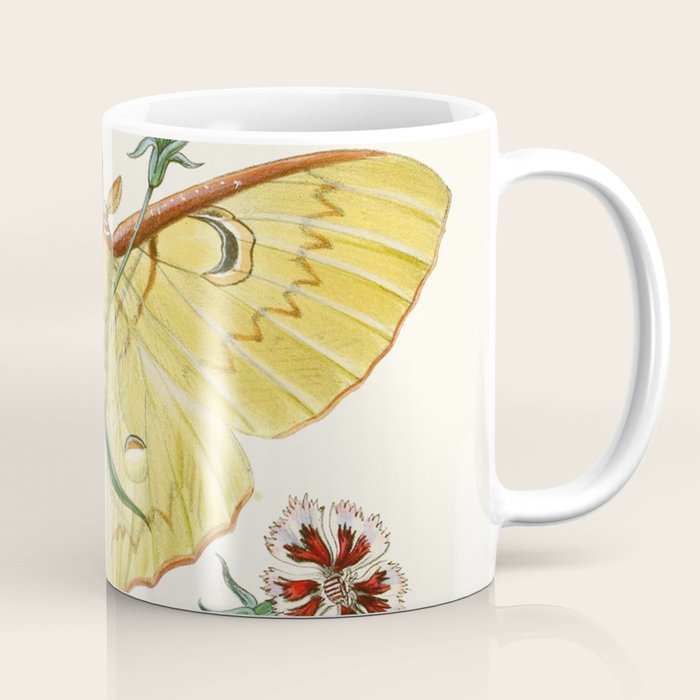Vintage Yellow Luna Moth with Wildflowers Coffee Mug Gallery Image 1