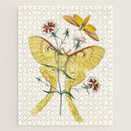 Vintage Yellow Luna Moth with Wildflowers Jigsaw Puzzle Gallery Image 1