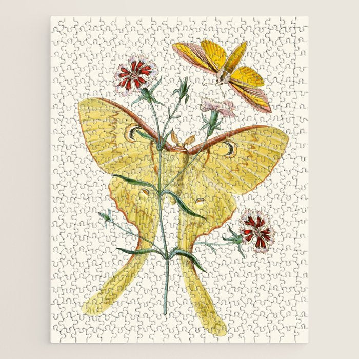 Vintage Yellow Luna Moth with Wildflowers Jigsaw Puzzle Gallery Image 1