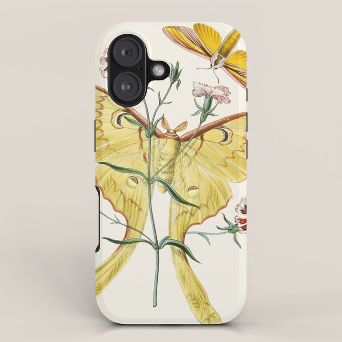 Vintage Yellow Luna Moth with Wildflowers iPhone Case Gallery Image 1