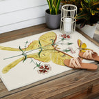 Vintage Yellow Luna Moth with Wildflowers Outdoor Rug Gallery Image 2