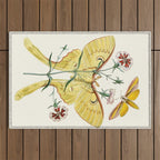 Vintage Yellow Luna Moth with Wildflowers Outdoor Rug Gallery Image 1