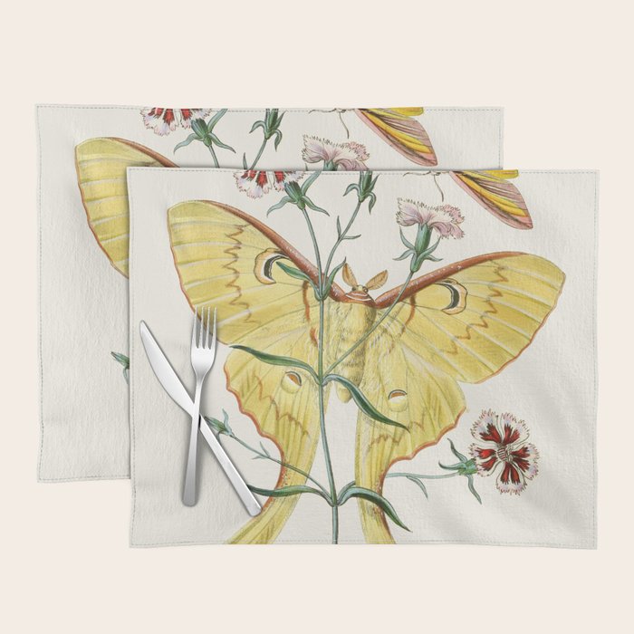 Vintage Yellow Luna Moth with Wildflowers Placemat Gallery Image 1