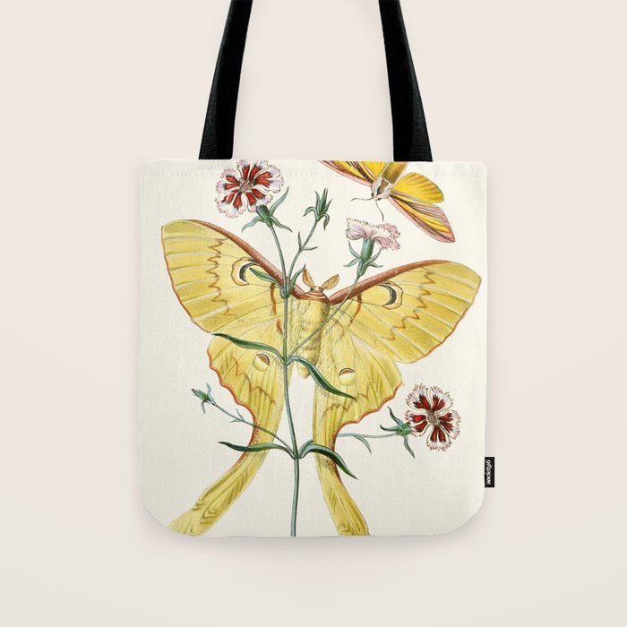 Vintage Yellow Luna Moth with Wildflowers Tote Bag Gallery Image 1
