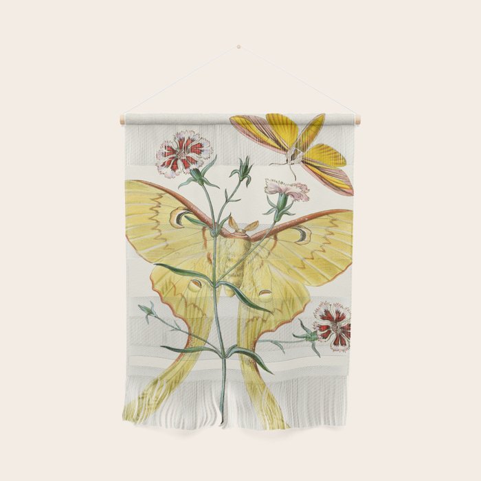 Vintage Yellow Luna Moth with Wildflowers Wall Hanging Gallery Image 1