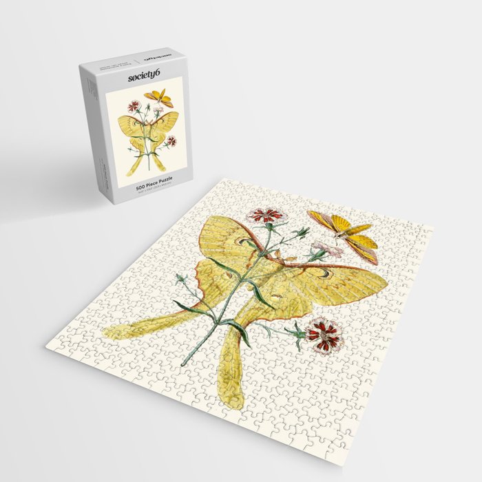 Vintage Yellow Luna Moth with Wildflowers Jigsaw Puzzle Gallery Image 2
