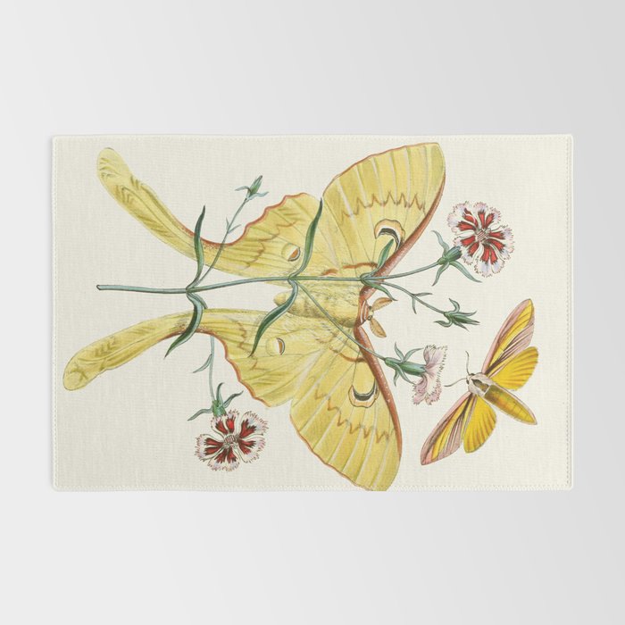 Vintage Yellow Luna Moth with Wildflowers Rug Gallery Image 2