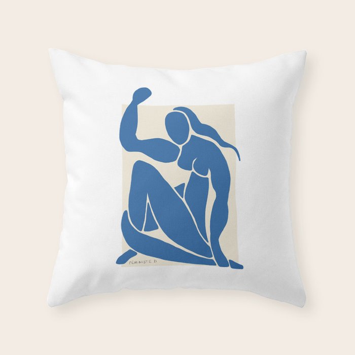 NUDE FEMINISTE - Feminist Art - Matisse Nude Blue Throw Pillow Gallery Image 1