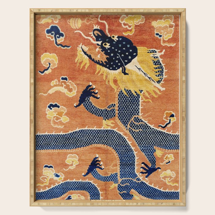 Ningxia Blue Dragon Chinese Pillar Antique Rug Print Serving Tray Gallery Image 1