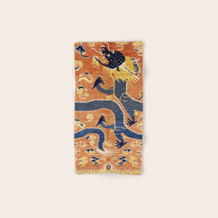 Ningxia Blue Dragon Chinese Pillar Antique Rug Print Bath Towel Gallery Image 1