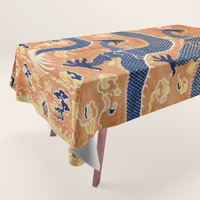 Ningxia Blue Dragon Chinese Pillar Antique Rug Print Tablecloth Gallery Image 1