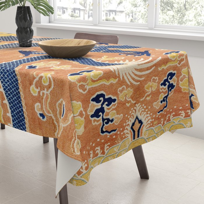 Ningxia Blue Dragon Chinese Pillar Antique Rug Print Tablecloth Gallery Image 3