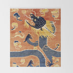 Ningxia Blue Dragon Chinese Pillar Antique Rug Print Throw Blanket Gallery Image 2