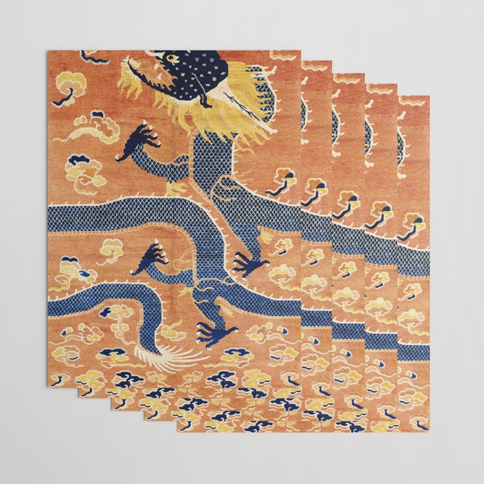Ningxia Blue Dragon Chinese Pillar Antique Rug Print Wrapping Paper Gallery Image 3