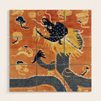 Ningxia Blue Dragon Chinese Pillar Antique Rug Print Wood Wall Art Gallery Image 1