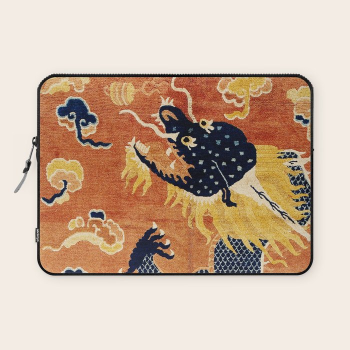 Ningxia Blue Dragon Chinese Pillar Antique Rug Print Laptop Sleeve Gallery Image 1