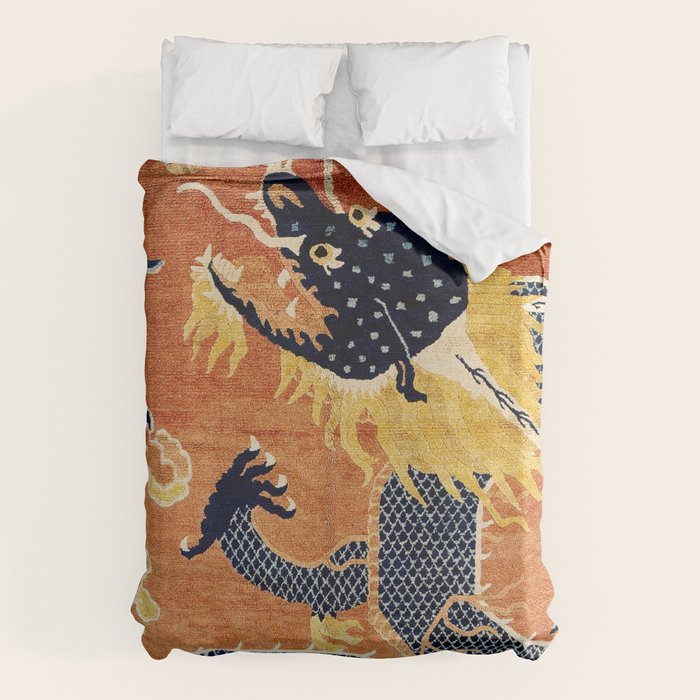 Ningxia Blue Dragon Chinese Pillar Antique Rug Print Duvet Cover Gallery Image 6