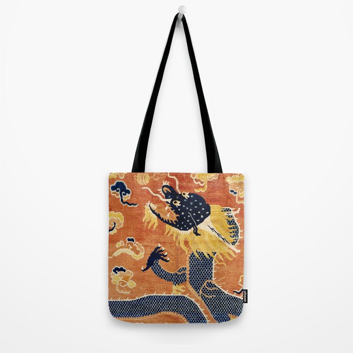 Ningxia Blue Dragon Chinese Pillar Antique Rug Print Tote Bag Gallery Image 2