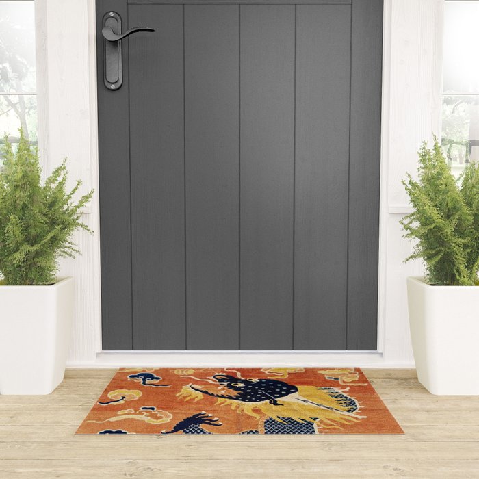 Ningxia Blue Dragon Chinese Pillar Antique Rug Print Welcome Mat Gallery Image 3