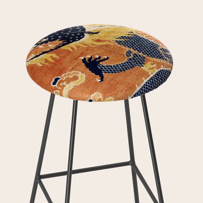 Ningxia Blue Dragon Chinese Pillar Antique Rug Print Stool Gallery Image 2