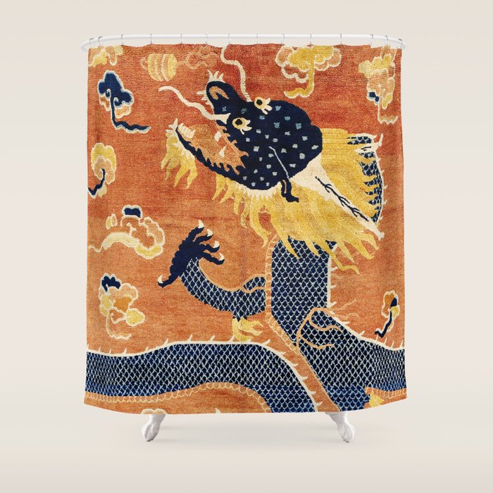 Ningxia Blue Dragon Chinese Pillar Antique Rug Print Shower Curtain Gallery Image 1