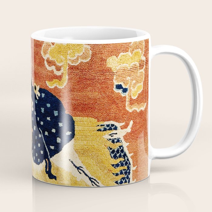 Ningxia Blue Dragon Chinese Pillar Antique Rug Print Coffee Mug Gallery Image 1