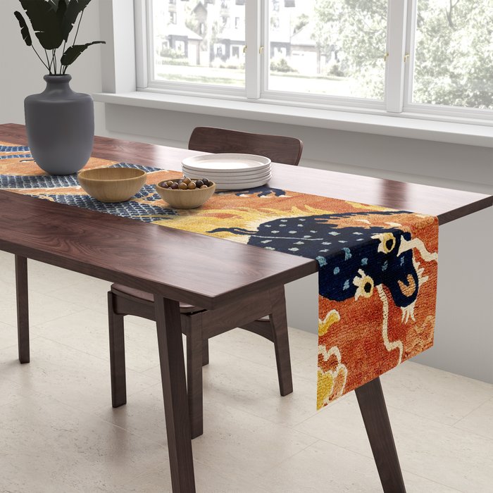 Ningxia Blue Dragon Chinese Pillar Antique Rug Print Table Runner Gallery Image 2