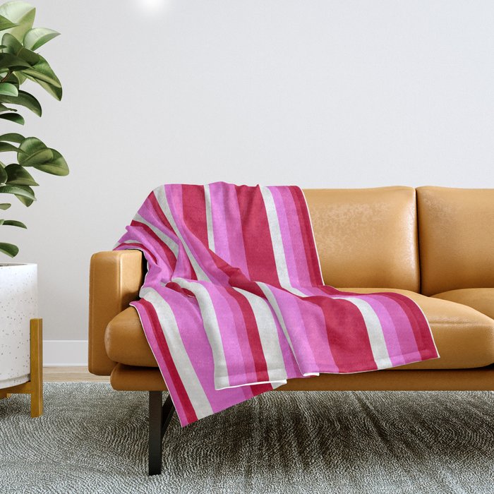 Classic Stripes XVII - Y2K Pink and Red Throw Blanket Gallery Image 1