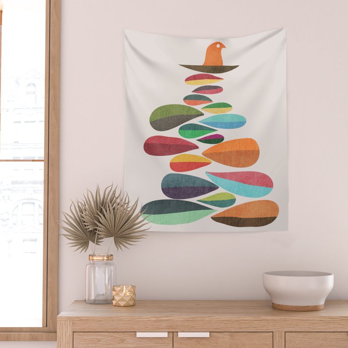 Bird nesting on top of pebbles hill Wall Tapestry Gallery Image 2