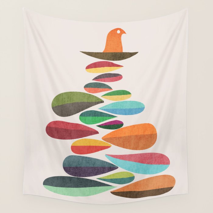 Bird nesting on top of pebbles hill Wall Tapestry Gallery Image 4
