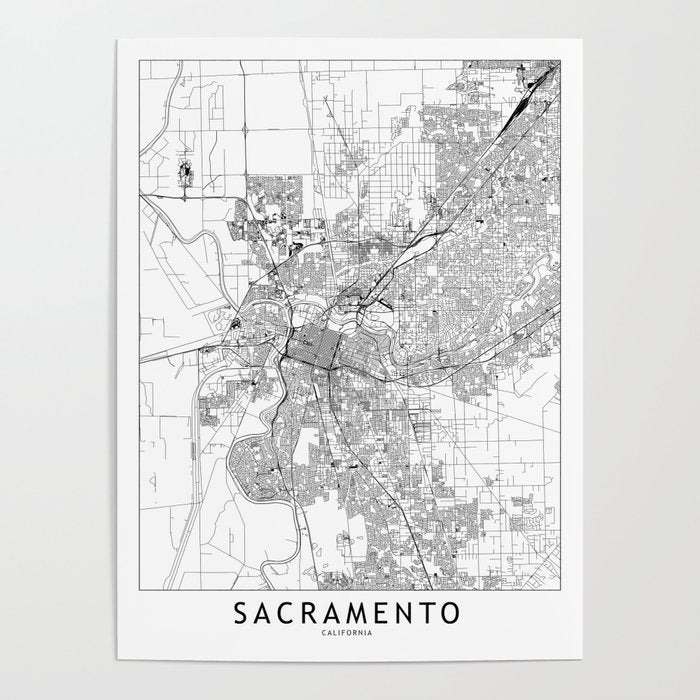 Sacramento White Map Poster Gallery Image 1