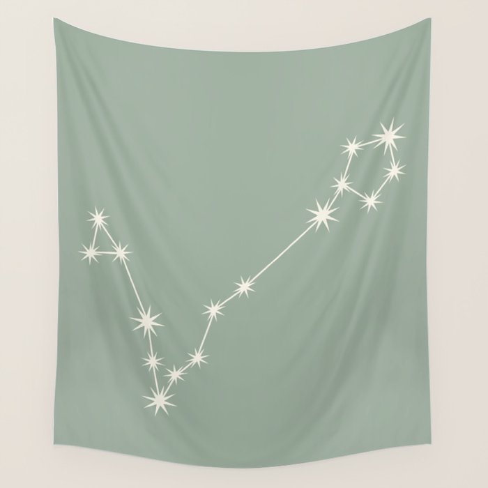 Pisces Zodiac Star Constellation Line Art Soft Sage Wall Tapestry Gallery Image 4
