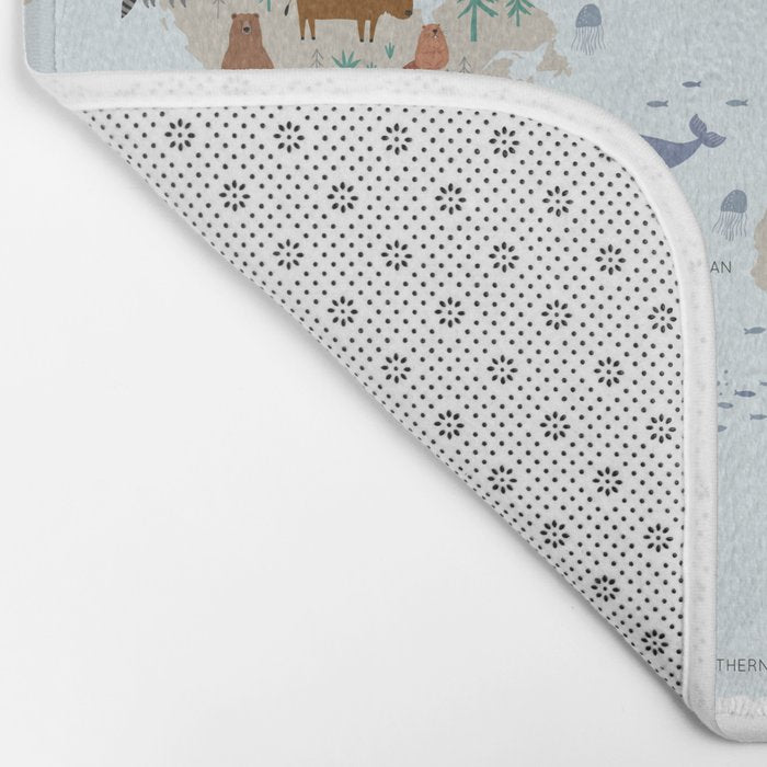 Animal World Map for Kids - Blue Bath Mat Gallery Image 2
