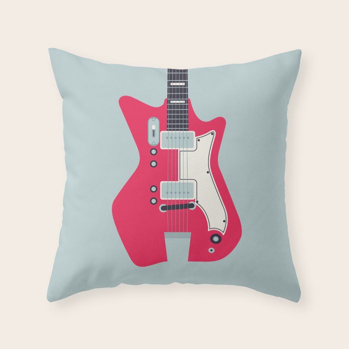 Retro 60s Surf Rock Electric Guitar - Slate Throw Pillow Gallery Image 6