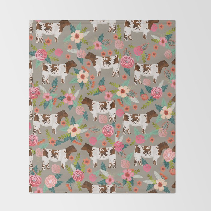 Shorthorn cattle breed farm homestead cows shorthorn cow floral Throw Blanket Gallery Image 2