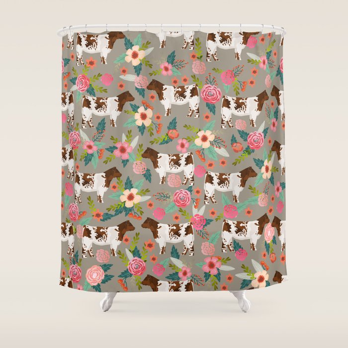 Shorthorn cattle breed farm homestead cows shorthorn cow floral Shower Curtain Gallery Image 1