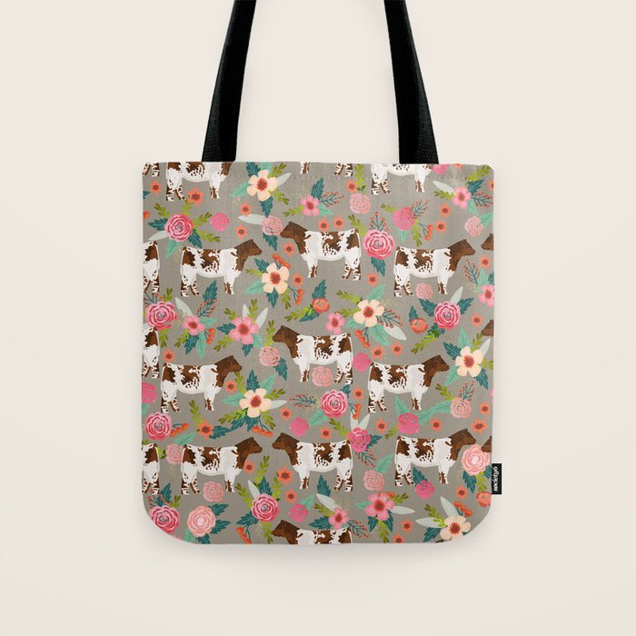 Shorthorn cattle breed farm homestead cows shorthorn cow floral Tote Bag Gallery Image 1