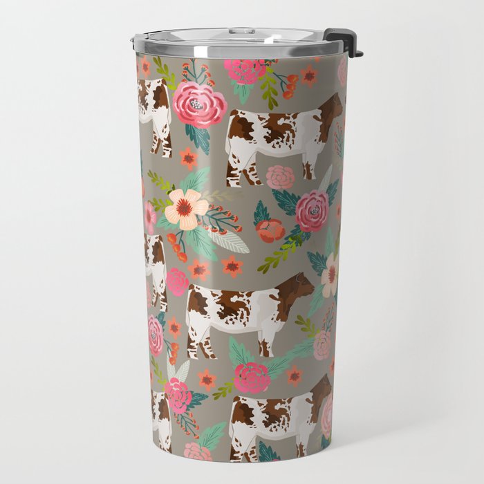 Shorthorn cattle breed farm homestead cows shorthorn cow floral Travel Mug Gallery Image 2